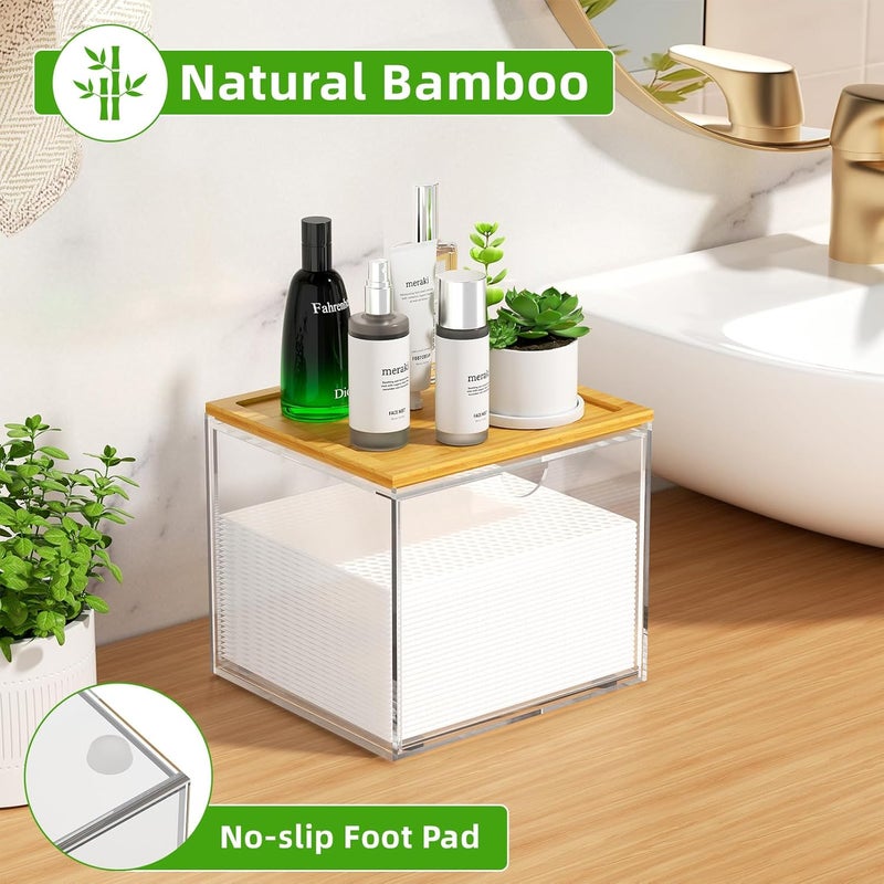 VITVITI Drawer Disposable Face Towel Holder Box, Acrylic Facial Towel Container for XL Clean Skin Club, Large Disposable Face Towels Storage with Bamboo Lid, for Bathroom, Vanity Makeup, Clear - Image 3